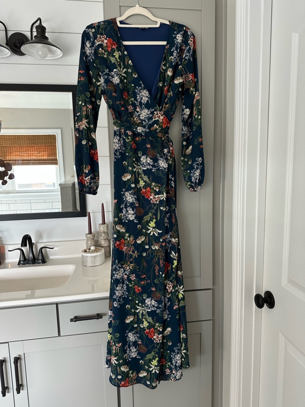 Gianni Bini Dark Teal Floral Wrap Maxi Dress